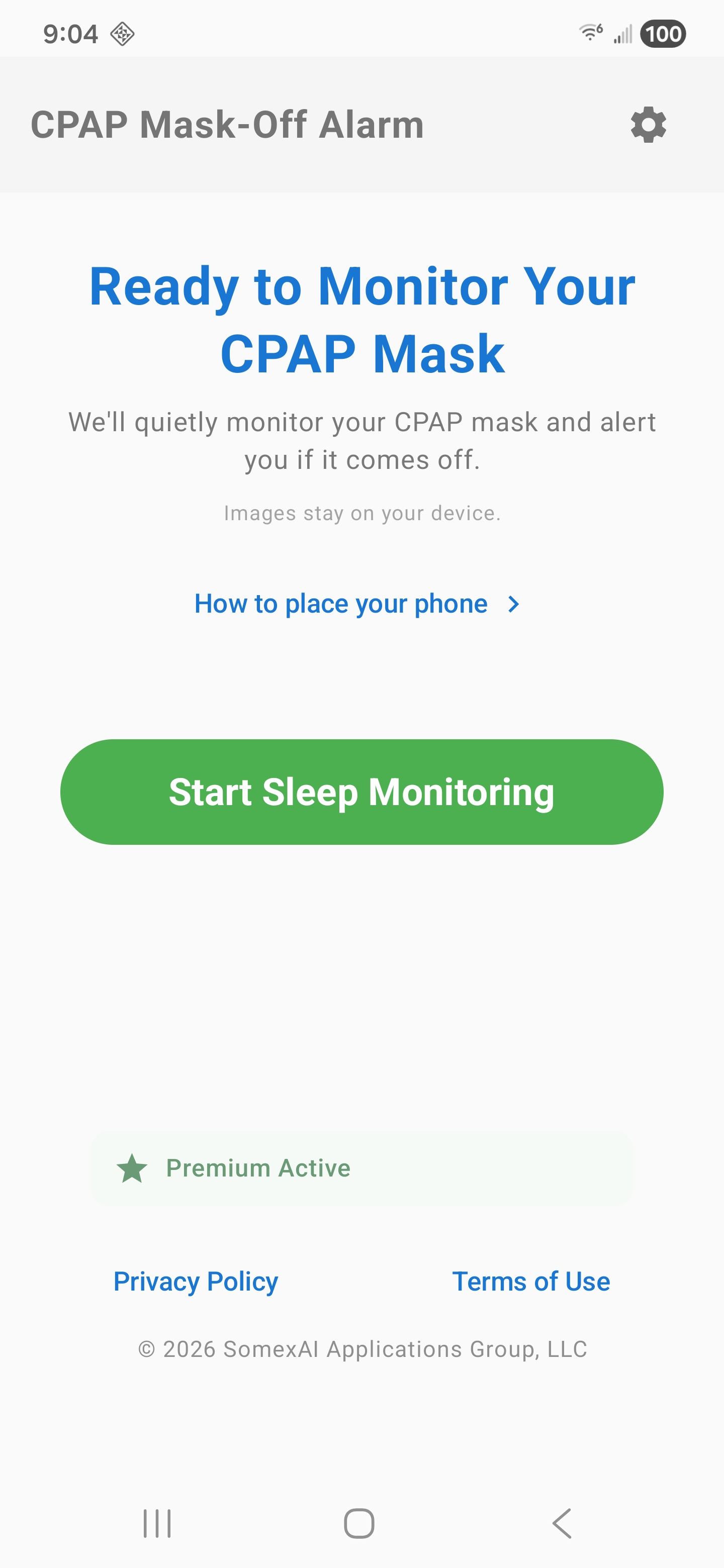 Home Screen - Ready to Monitor