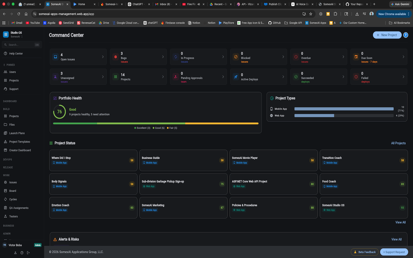 SomexAI Studio OS — Build, manage, and deploy apps in one platform